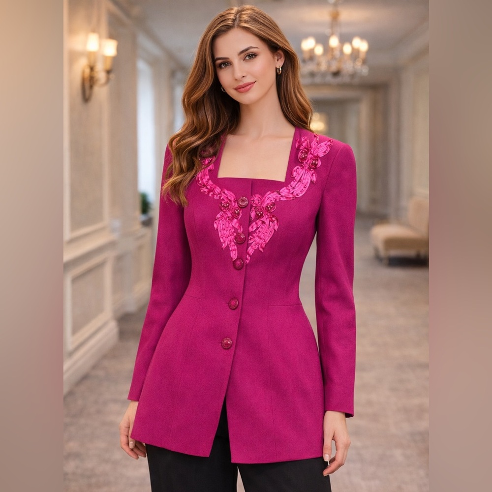 Liptons Fuchsia Embroidered Blazer Jacket